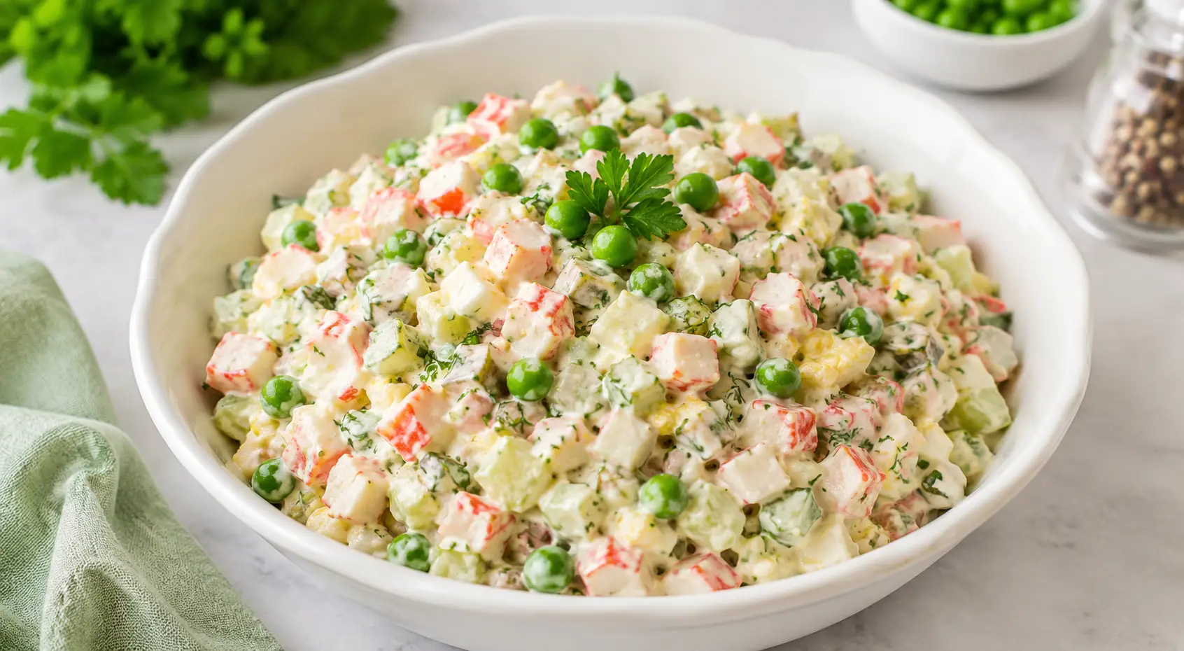 Creamy Crab Salad with Cucumbers and Peas
