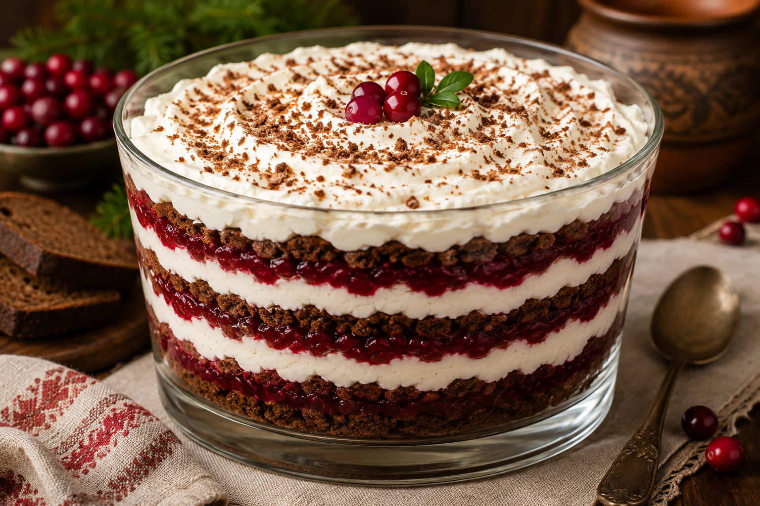 Layered Rye Bread & Cranberry Dessert
