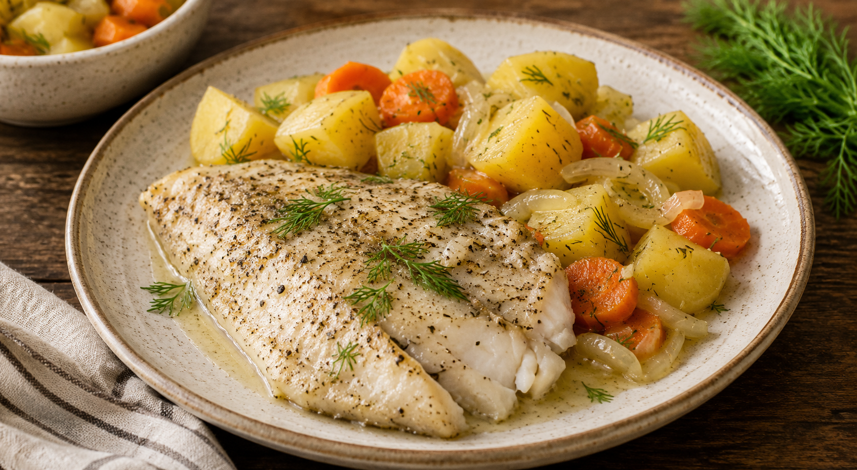 Marinated Baked Fish Fillet with Vegetables