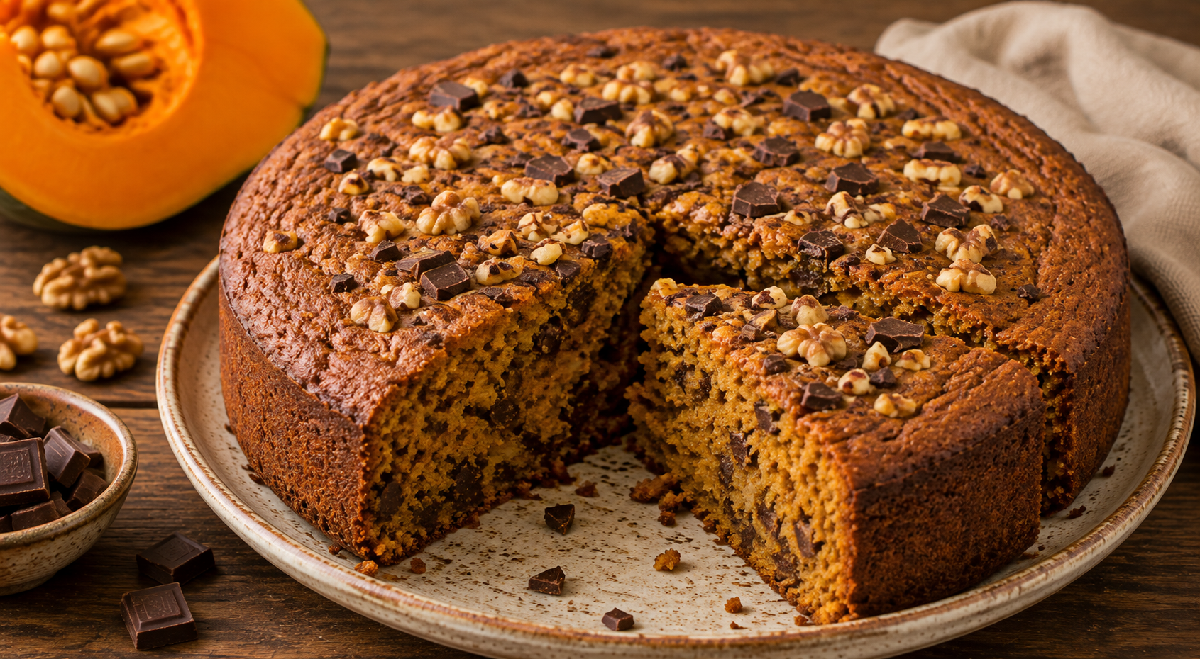 Pumpkin Cake with Nuts & Dark Chocolate