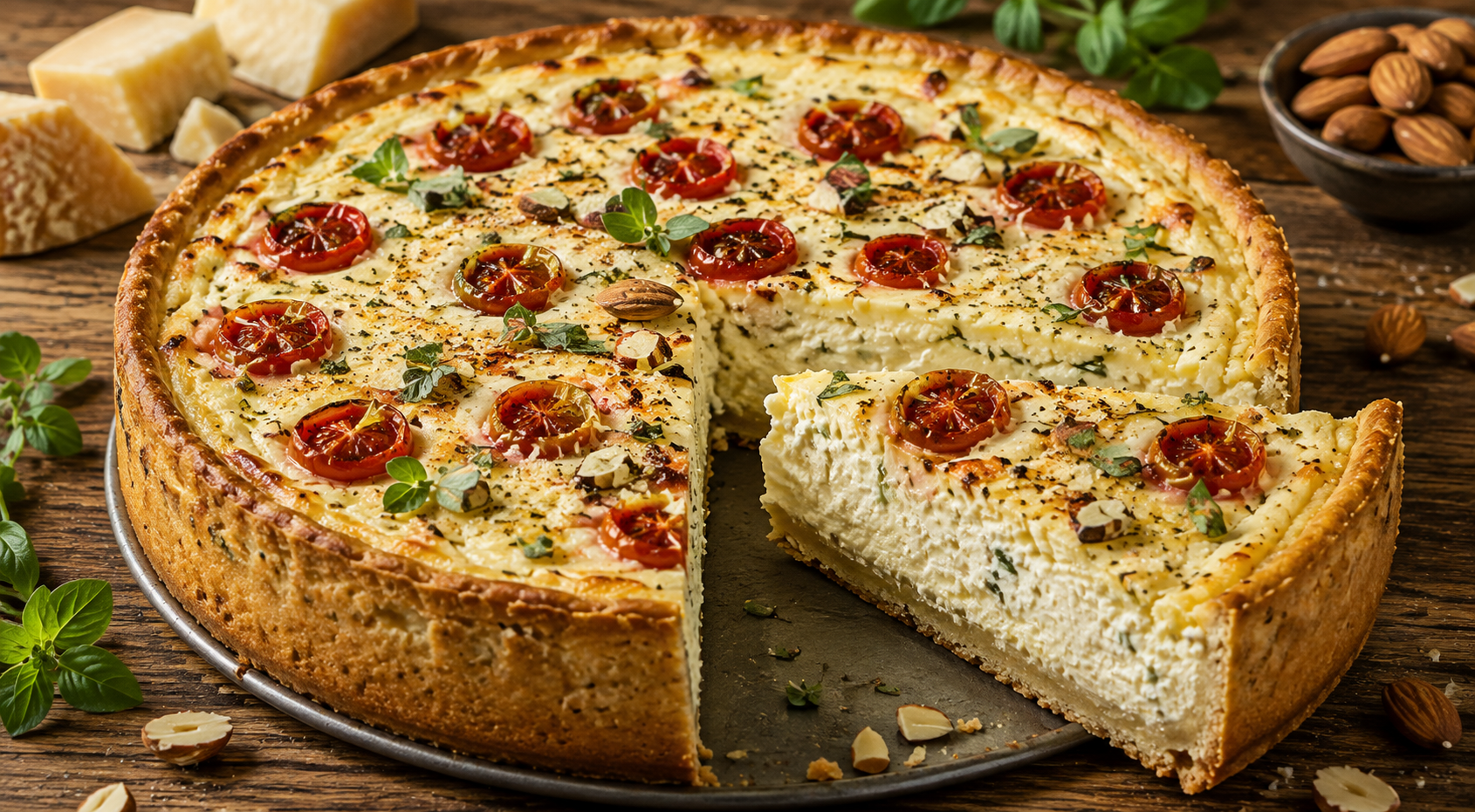 Savory Cheese Tart with Herbs & Cherry Tomatoes