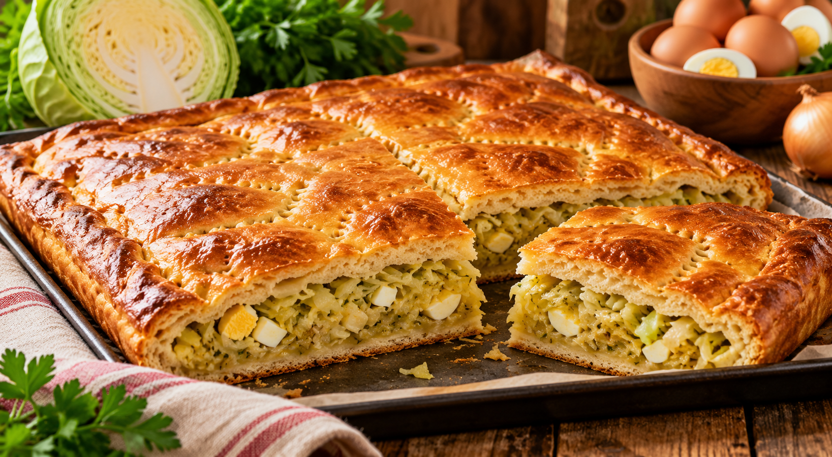Traditional Cabbage & Egg Yeast Pie