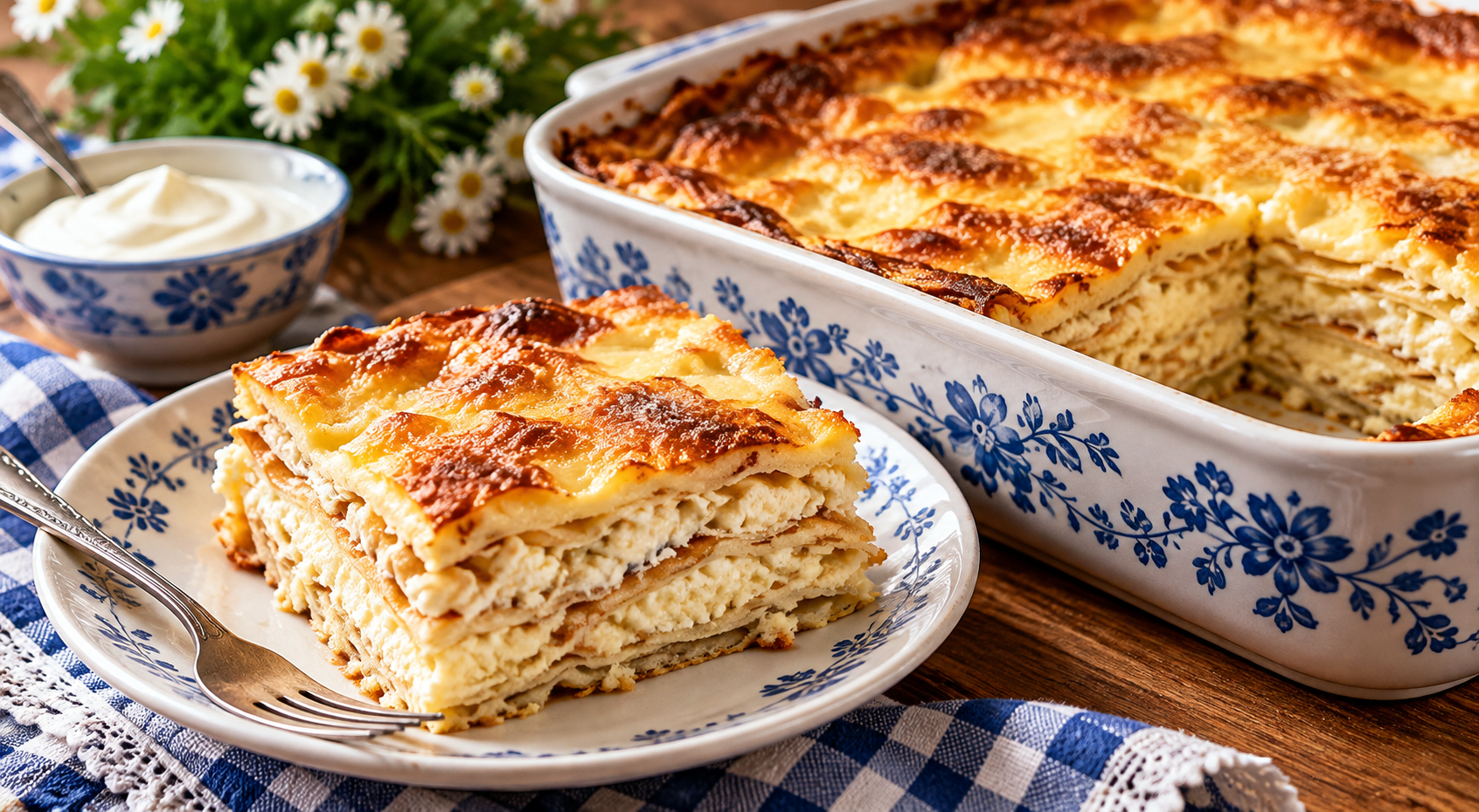Vintage Cottage Cheese Pancake Casserole